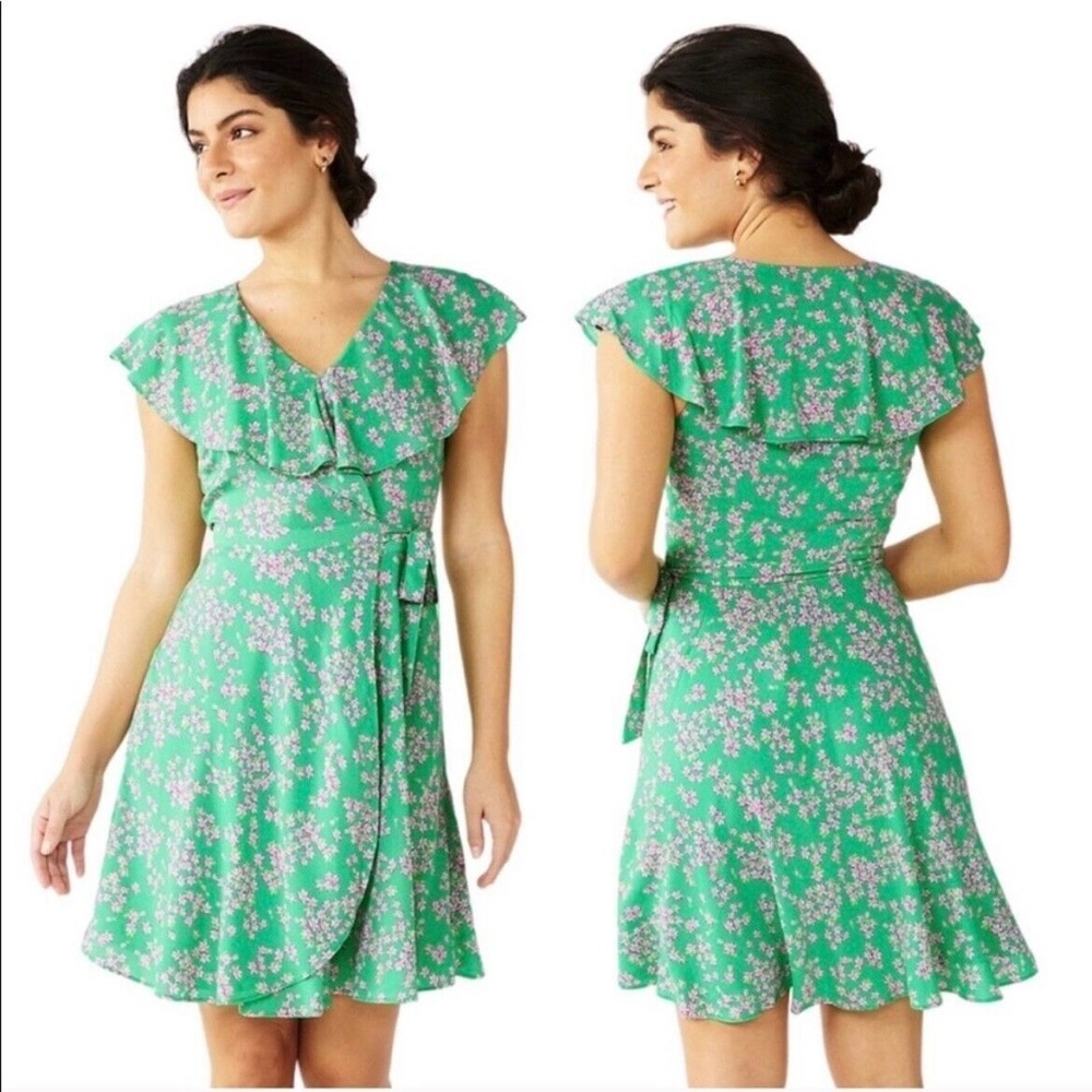 NWT Draper James RSVP Floral Green Wrap Dress size Large